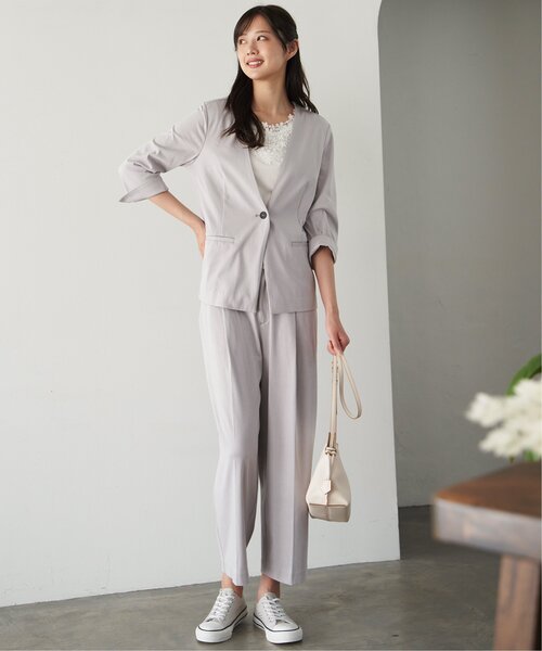 「IKKA LOUNGE」 ノーカラージャケット M ライトグレー レディース_画像9