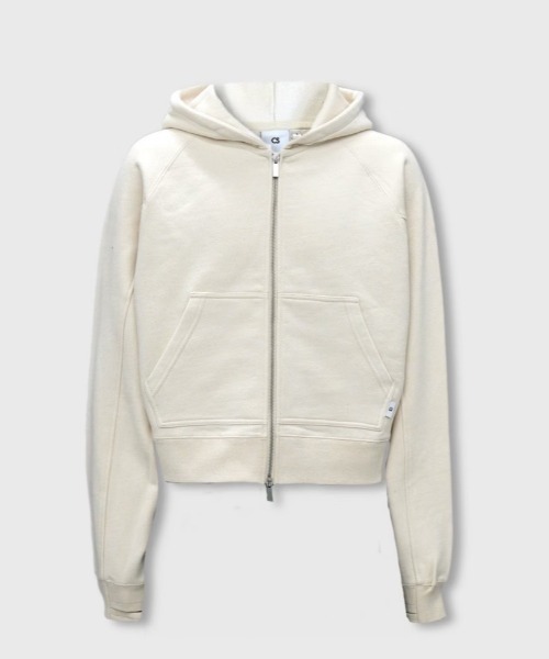 central着用　ジップアップパーカー　xs ホワイト Chikashitsu+（チカシツプラス） パーカー 「CS」cropped double zip
