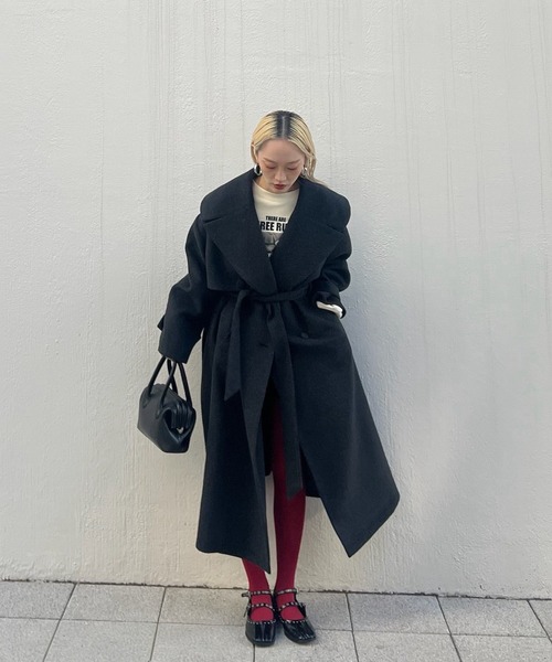 コート チェスターコート UND BIG ROUND COLLAR WOOL LONG COAT レディースの画像