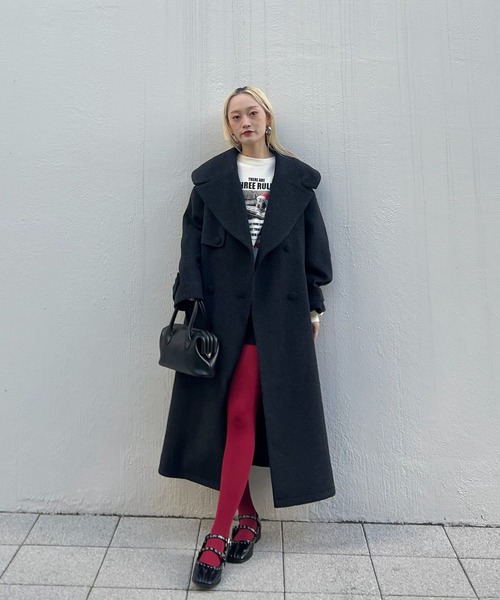 コート チェスターコート UND BIG ROUND COLLAR WOOL LONG COAT レディースの画像