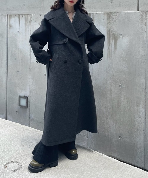 コート チェスターコート UND BIG ROUND COLLAR WOOL LONG COAT レディースの画像