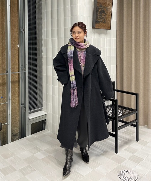 コート チェスターコート UND BIG ROUND COLLAR WOOL LONG COAT レディースの画像