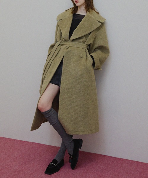 コート チェスターコート UND BIG ROUND COLLAR WOOL LONG COAT レディースの画像