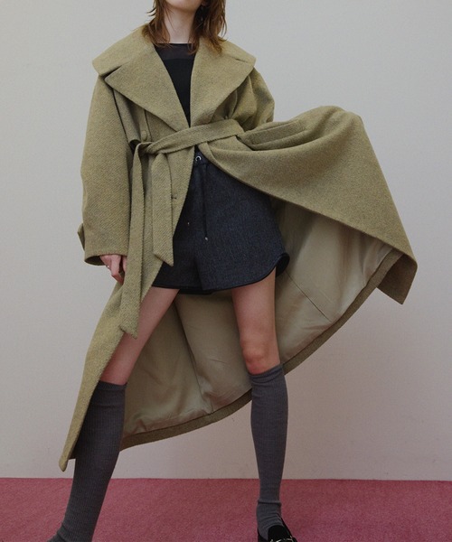 コート チェスターコート UND BIG ROUND COLLAR WOOL LONG COAT レディースの画像