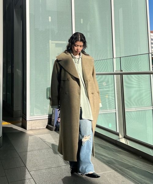 コート チェスターコート UND BIG ROUND COLLAR WOOL LONG COAT レディースの画像