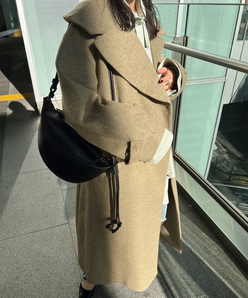 コート チェスターコート UND BIG ROUND COLLAR WOOL LONG COAT レディースの画像