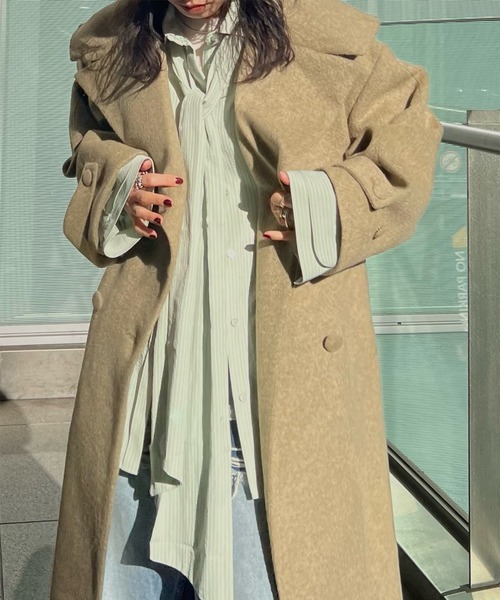 コート チェスターコート UND BIG ROUND COLLAR WOOL LONG COAT レディースの画像