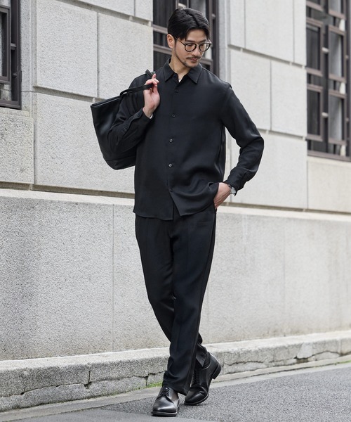 高機能フクレ二重織レギュラーカラーシャツ＆ロングパンツ2点セットアップ SPU（スプ） セットアップ 「防シワ・抗ピリング・接触冷感
