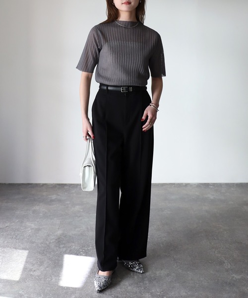 「Riberry」 半袖ニット MEDIUM チャコールグレー レディース_画像2