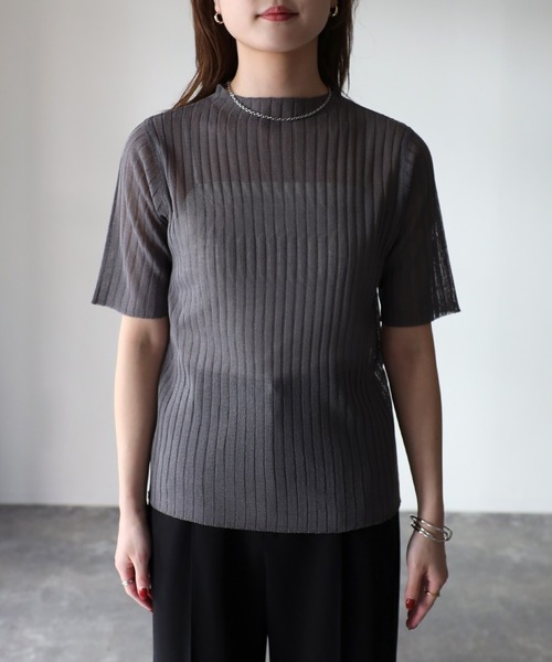 「Riberry」 半袖ニット MEDIUM チャコールグレー レディース_画像3