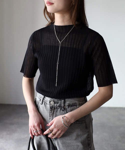 「Riberry」 半袖ニット MEDIUM チャコールグレー レディース_画像7