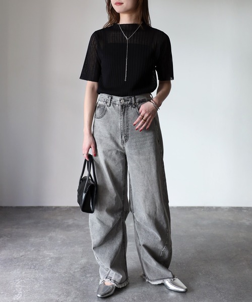「Riberry」 半袖ニット MEDIUM チャコールグレー レディース_画像8