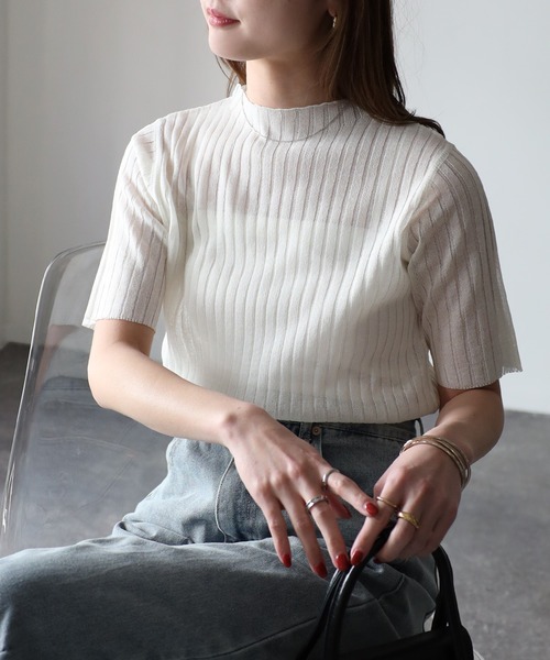 「Riberry」 半袖ニット MEDIUM チャコールグレー レディース_画像9