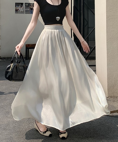 美品 2021年モデル フォクシー Licorice ロングスカート シルク混 Diosfront ロング スカート サテンフレアロングスカート : ZOZOTOWN