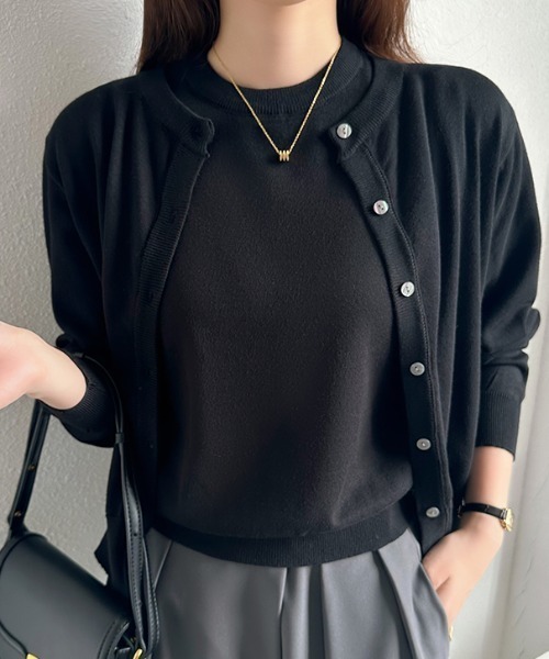 「COCOMOMO」 ニットアンサンブル FREE ネイビー レディース_画像4