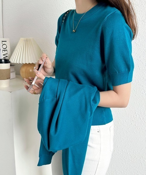 「COCOMOMO」 ニットアンサンブル FREE ネイビー レディース_画像5