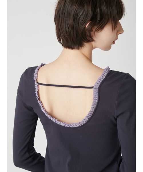LILY BROWN（リリーブラウン） tシャツ バックオープンヘンリーネック