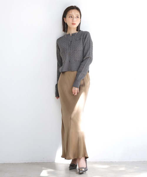 「anuans」 ロングスカート MEDIUM グレー×ピンク レディースの画像