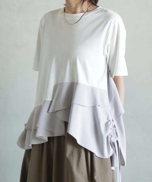 BITTOKO（ビットコ） tシャツ コンビフリルプルオーバー レディース