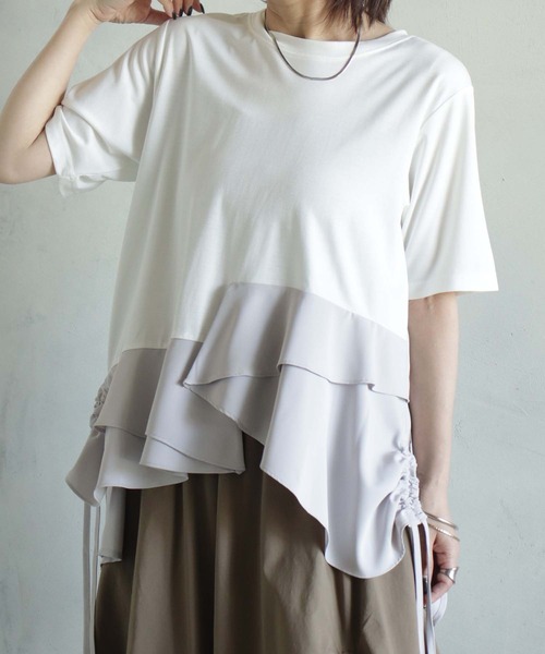 BITTOKO（ビットコ） tシャツ コンビフリルプルオーバー レディース