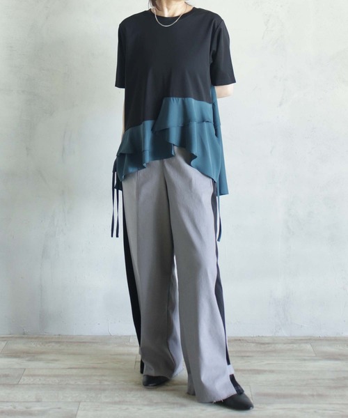 BITTOKO（ビットコ） tシャツ 半袖 コンビフリルプルオーバー