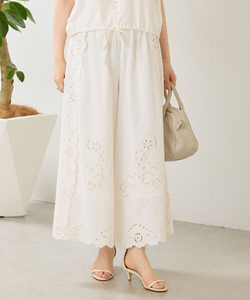 パンツ フラワーカットワークパネル刺繍パンツ「15 quinze」 レディース メンズの画像