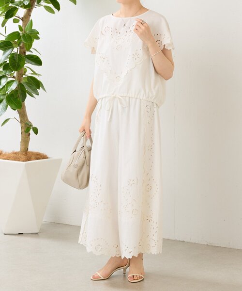 パンツ フラワーカットワークパネル刺繍パンツ「15 quinze」 レディース メンズの画像