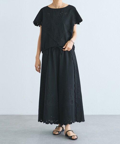 パンツ フラワーカットワークパネル刺繍パンツ「15 quinze」 レディース メンズの画像