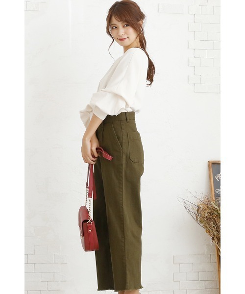 週末限定価格！ 【極美品】YLÈVE イレーヴ チノパンツ ワイドパンツ ElegChic チノパン カットオフストレッチワイドパンツ