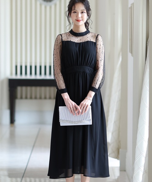 PourVous ドレス Aライン パーティードレス 大きいサイズ袖あり