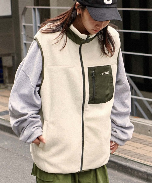 ローヘン LH24A-JK054 24AW ｱｲﾎﾞﾘｰ ECO MOUTON GILET ﾎﾞｱｼﾞﾚﾍﾞｽﾄ F MONO-MART（モノマート） ベスト ジレ 「retock's」ロゴ刺繍 スタンド