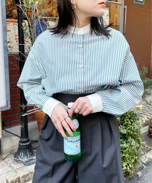 シャツ ブラウス バンドカラーストライプシャツ : ZOZOTOWN