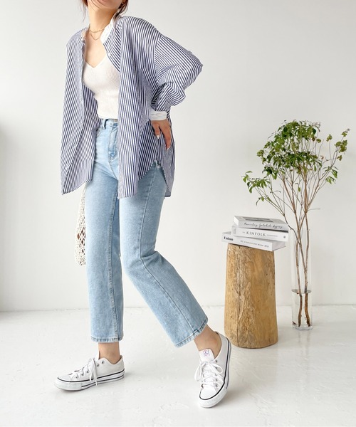 セール 20%OFF】【洗える】ストライプ バンドカラー ブラウス