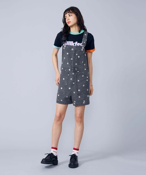 MILKFED. サロペット オーバーオール FLORAL EMBROIDERY DENIM