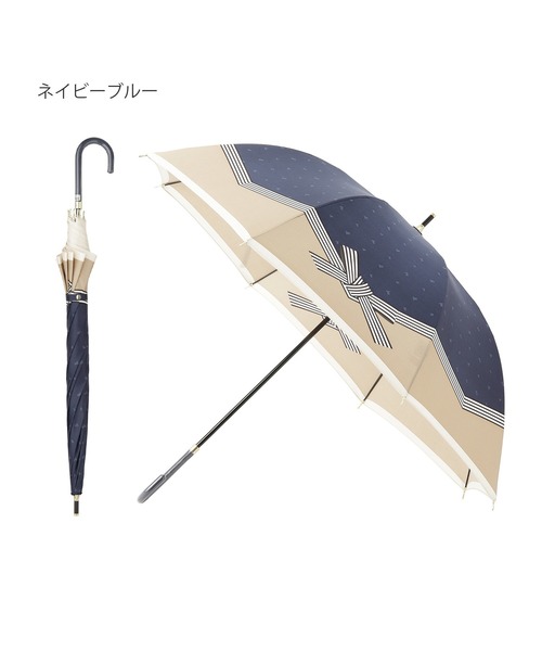 LANVIN en Bleu 新品未使用 リボン 傘 LANVIN en Bleu 傘 長傘 耐風 バイカラーリボン レディース