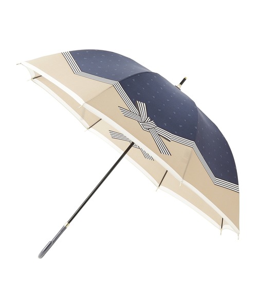 【未使用】ランバン コレクション 傘 長傘 雨傘 耐風 リーフ ネイビー LANVIN en Bleu 傘 長傘 耐風 バイカラーリボン レディース