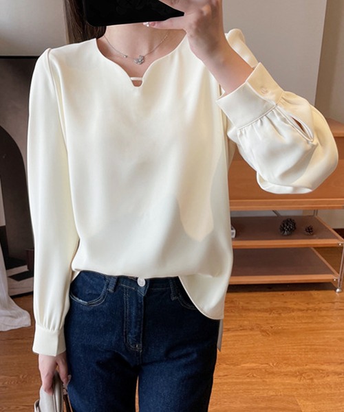マルチサイズ ブラウス シャツ キーネックプルオーバー レディース MILAE ブラウス シャツ キーネックプルオーバーシャツブラウス