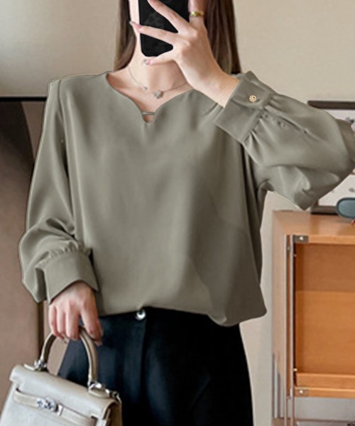マルチサイズ ブラウス シャツ キーネックプルオーバー レディース MILAE ブラウス シャツ キーネックプルオーバーシャツブラウス