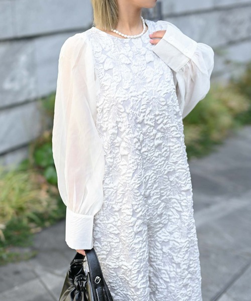 ワンピース ジャガード異素材切替ロングワンピース : ZOZOTOWN Yahoo