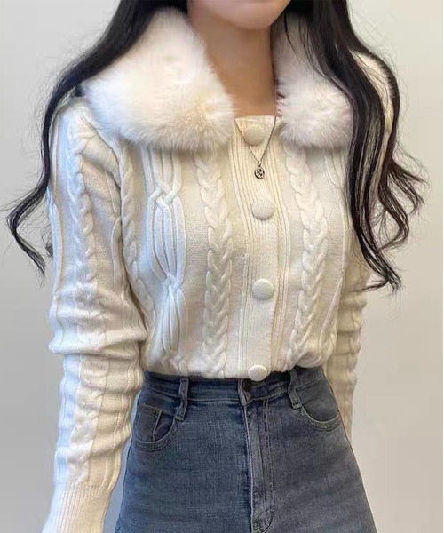 Chick カーディガン FUR CABLE KNIT CARDIGAN / ケーブルニットファー