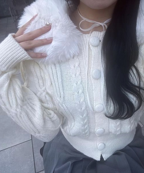 Chick カーディガン FUR CABLE KNIT CARDIGAN / ケーブルニット
