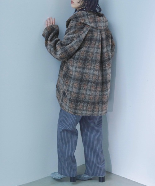 Fashion Letter ピーコート pコート チェック柄 オーバーサイズ