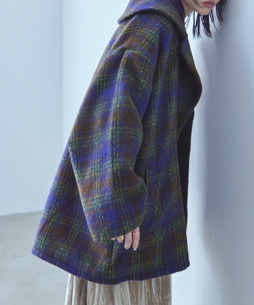 Fashion Letter ピーコート pコート チェック柄 オーバーサイズ