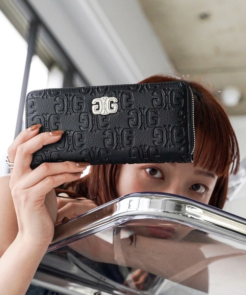 【美品】ジェイダ ＊GYDA＊長財布 ラウンドファスナー エンボス ブラック 美品】ジェイダ ＊GYDA＊長財布 ラウンドファスナー エンボス