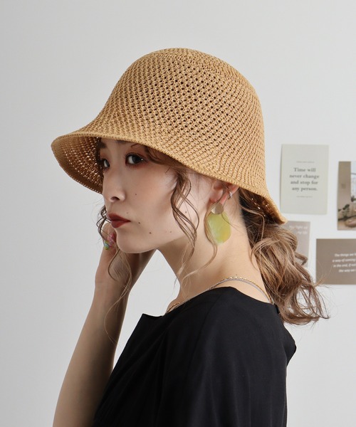 ★美品　ワンダフルワールド　ピコフリル　帽子　こげ茶 ウォッシュドコットンワッペンキャップ(BEIGE) | レディース
