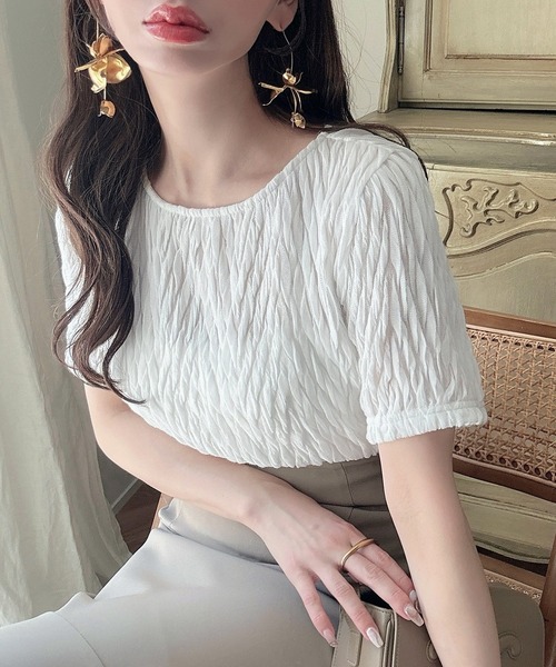 Meiru tシャツ シアーカットジャガードトップス レディース : ZOZOTOWN