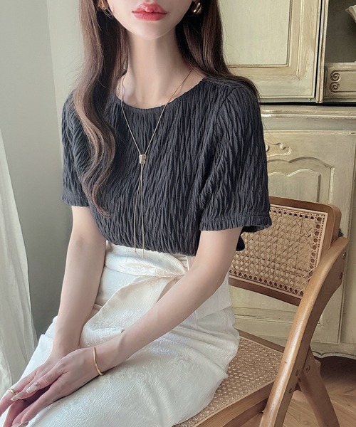 tシャツ 「2025SS」カットジャガードドッキングカットソー「洗える」 レディース Meiru tシャツ シアーカットジャガードトップス レディース