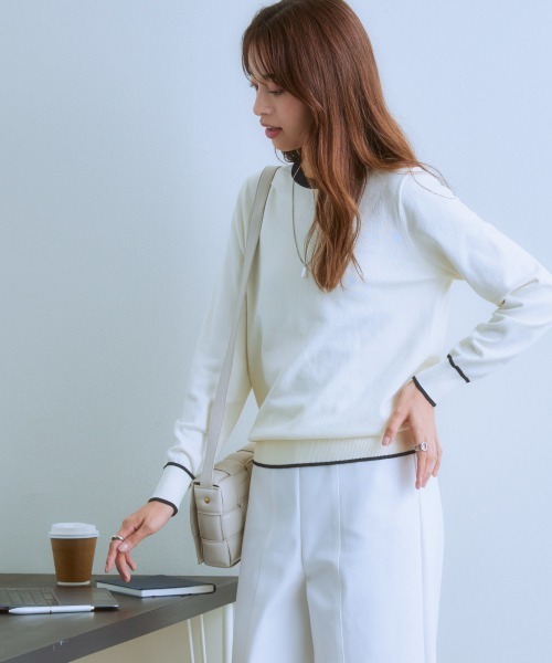 エレガントなクルーネック クデザイン感 ニット・セーター 2色 7days Life Styling ニット セーター 配色クルーネックセーター