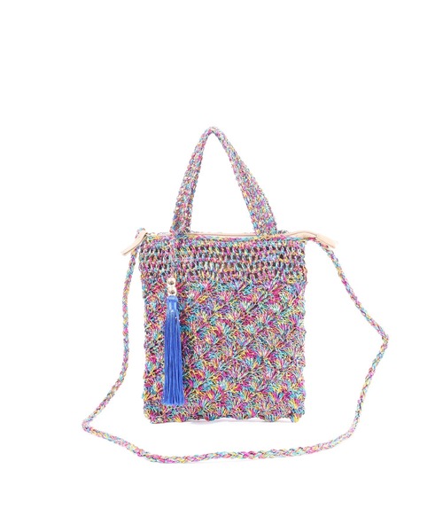 COOCO かごバッグ カゴバッグ メタリック柄編みミニショルダー