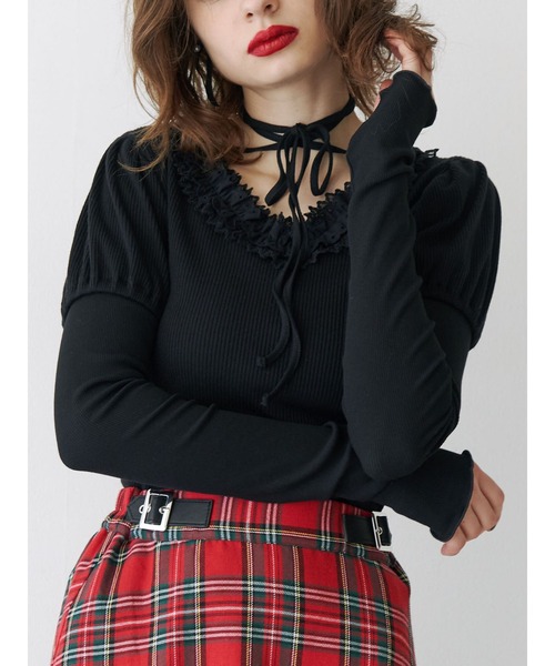 最高の jouetie tシャツ レディース フリルネックレイヤードトップス トップス